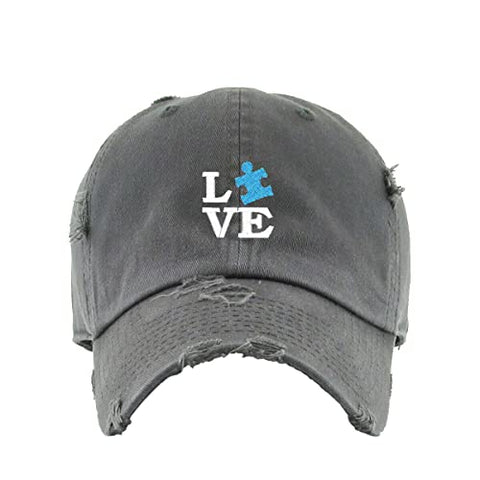 Love Autism Puzzle Vintage Baseball Cap Embroidered Cotton Adjustable Distressed Dad Hat