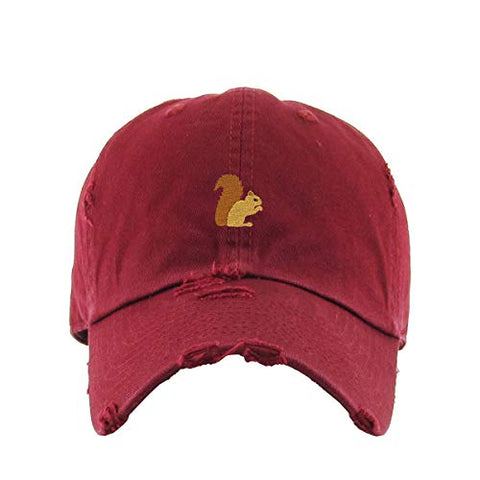 Squirrel Vintage Baseball Cap Embroidered Cotton Adjustable Distressed Dad Hat