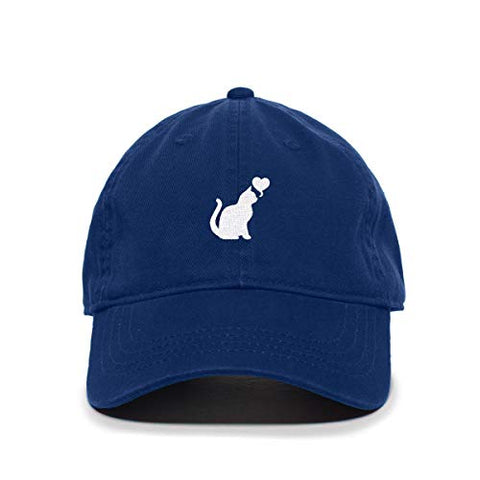 Cat with Heart Baseball Cap Embroidered Cotton Adjustable Dad Hat