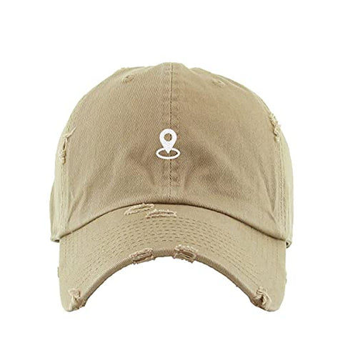 Map Pin Place Marker Vintage Baseball Cap Embroidered Cotton Adjustable Distressed Dad Hat