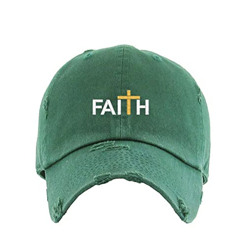 Faith with Cross Vintage Baseball Cap Embroidered Cotton Adjustable Distressed Dad Hat