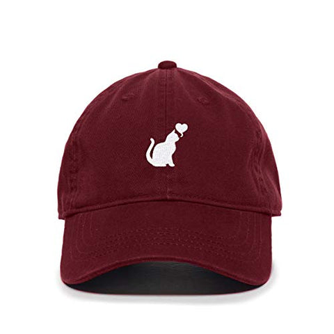 Cat with Heart Baseball Cap Embroidered Cotton Adjustable Dad Hat