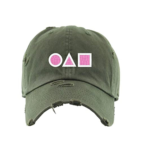 OJM Korean Letters Vintage Baseball Cap Embroidered Cotton Adjustable Distressed Dad Hat