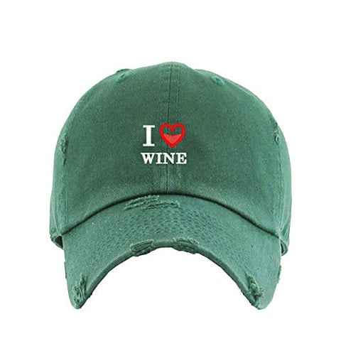 I Love Wine Vintage Baseball Cap Embroidered Cotton Adjustable Distressed Dad Hat