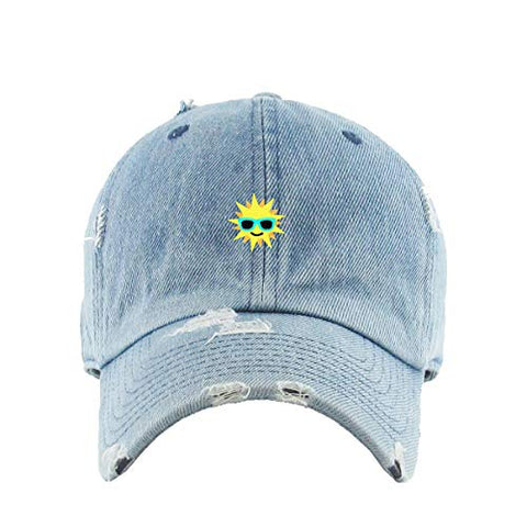 Sun with Sunglasses Vintage Baseball Cap Embroidered Cotton Adjustable Distressed Dad Hat