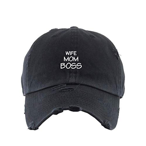 Wife Mom Boss Vintage Baseball Cap Embroidered Cotton Adjustable Distressed Dad Hat