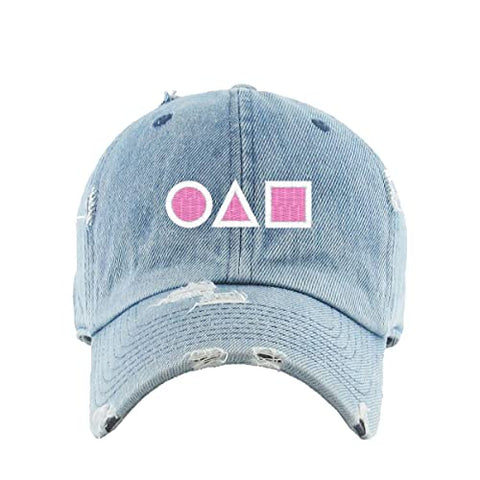 OJM Korean Letters Vintage Baseball Cap Embroidered Cotton Adjustable Distressed Dad Hat