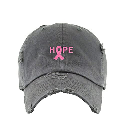 Hope with Ribbon Vintage Baseball Cap Embroidered Cotton Adjustable Distressed Dad Hat