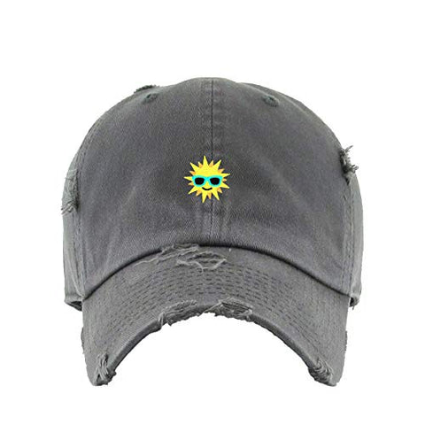 Sun with Sunglasses Vintage Baseball Cap Embroidered Cotton Adjustable Distressed Dad Hat