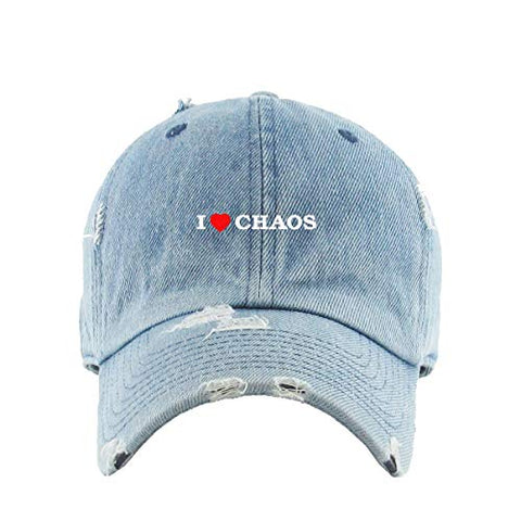 I Love Chaos Vintage Baseball Cap Embroidered Cotton Adjustable Distressed Dad Hat