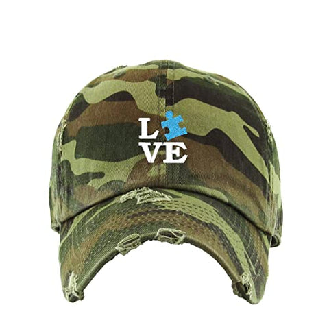 Love Autism Puzzle Vintage Baseball Cap Embroidered Cotton Adjustable Distressed Dad Hat