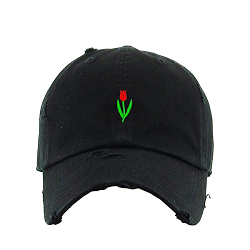 Tulip Flower Vintage Baseball Cap Embroidered Cotton Adjustable Distressed Dad Hat