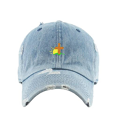 Religious Cross with Sunshine Vintage Baseball Cap Embroidered Cotton Adjustable Distressed Dad Hat