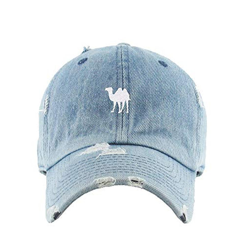 Camel Vintage Baseball Cap Embroidered Cotton Adjustable Distressed Dad Hat