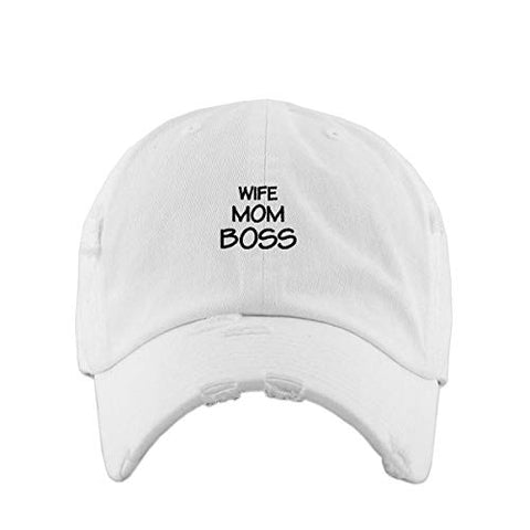 Wife Mom Boss Vintage Baseball Cap Embroidered Cotton Adjustable Distressed Dad Hat