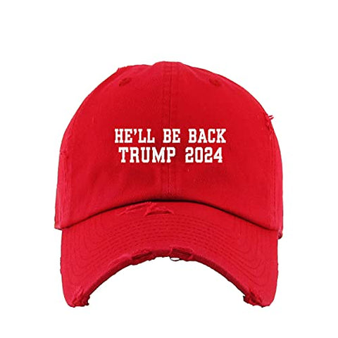 He Will Be Back Trump 2024 Vintage Baseball Cap Embroidered Cotton Adjustable Distressed Dad Hat