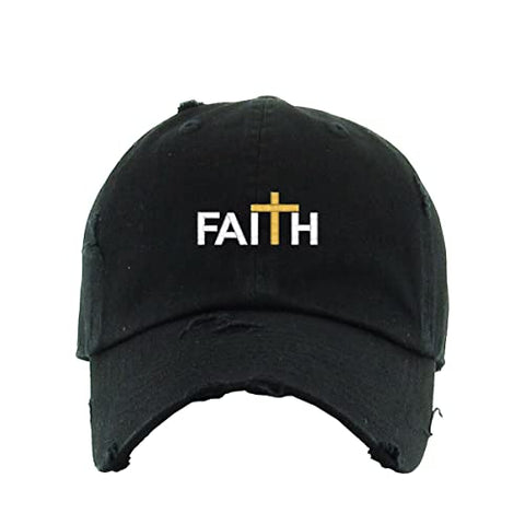 Faith with Cross Vintage Baseball Cap Embroidered Cotton Adjustable Distressed Dad Hat