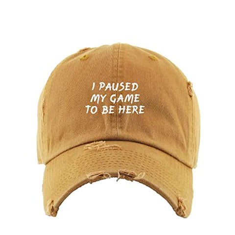 I Paused My Game to Be Here Vintage Baseball Cap Embroidered Cotton Adjustable Distressed Dad Hat