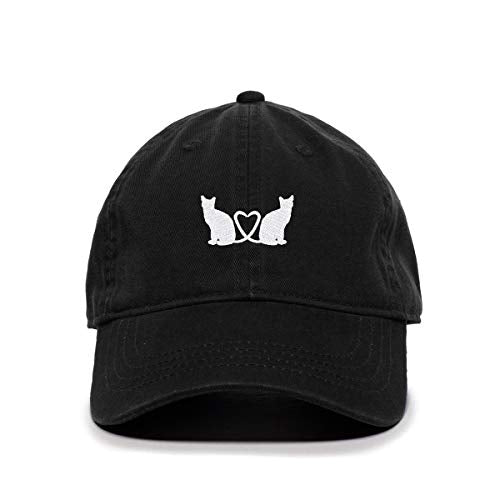 Cats with Heart Baseball Cap Embroidered Cotton Adjustable Dad Hat