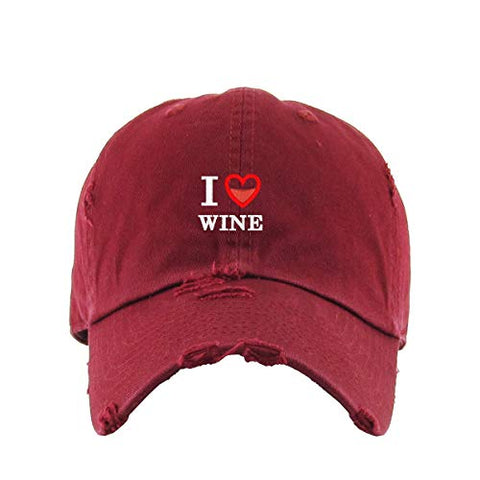 I Love Wine Vintage Baseball Cap Embroidered Cotton Adjustable Distressed Dad Hat