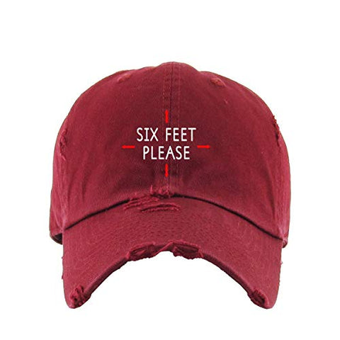 Six Feet Please Social Distancing Vintage Baseball Cap Embroidered Cotton Adjustable Distressed Dad Hat