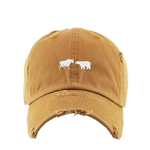 Bull and Bear Market Vintage Baseball Cap Embroidered Cotton Adjustable Distressed Dad Hat