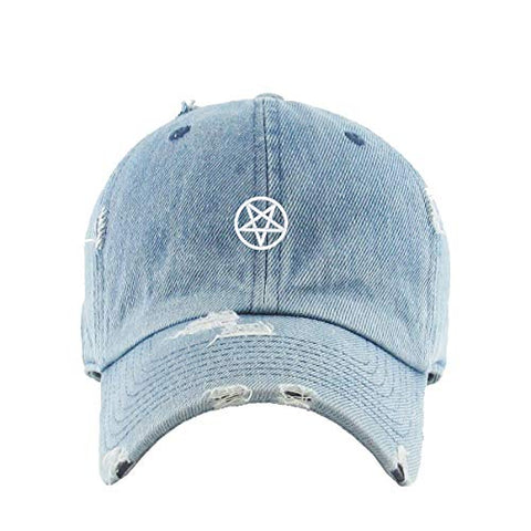 Pentacle Sign Vintage Baseball Cap Embroidered Cotton Adjustable Distressed Dad Hat