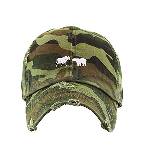 Bull and Bear Market Vintage Baseball Cap Embroidered Cotton Adjustable Distressed Dad Hat