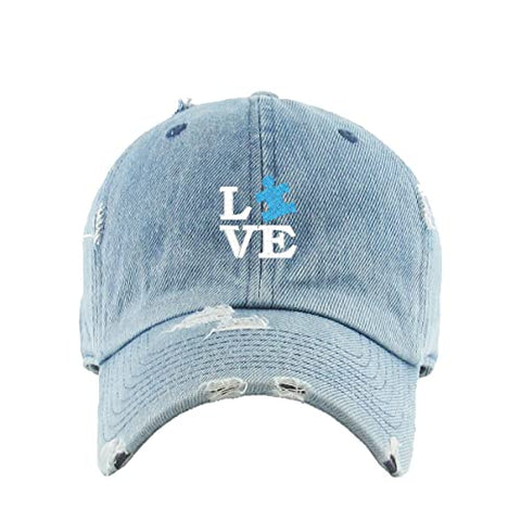 Love Autism Puzzle Vintage Baseball Cap Embroidered Cotton Adjustable Distressed Dad Hat