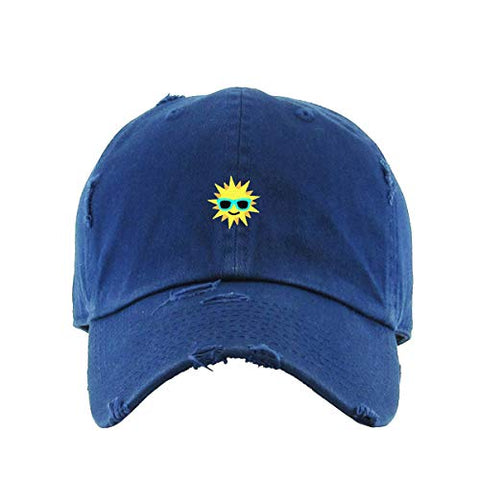 Sun with Sunglasses Vintage Baseball Cap Embroidered Cotton Adjustable Distressed Dad Hat