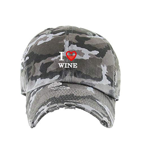 I Love Wine Vintage Baseball Cap Embroidered Cotton Adjustable Distressed Dad Hat