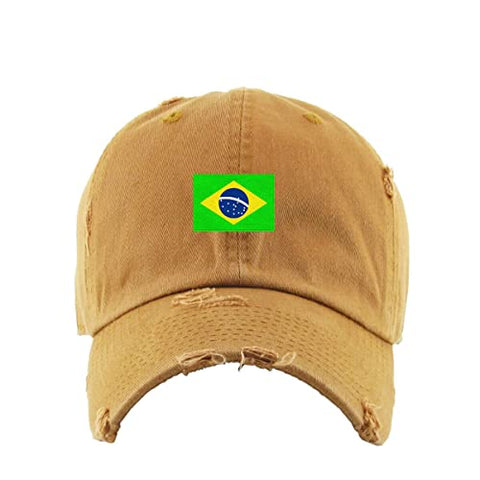 Brazil Flag Vintage Baseball Cap Embroidered Cotton Adjustable Distressed Dad Hat