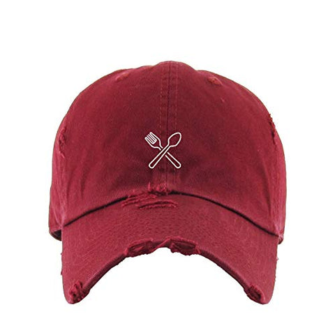 Fork and Spoon Vintage Baseball Cap Embroidered Cotton Adjustable Distressed Dad Hat