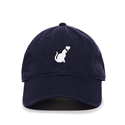 Cat with Heart Baseball Cap Embroidered Cotton Adjustable Dad Hat