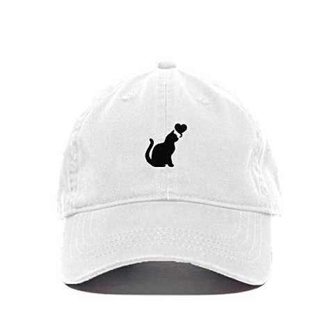 Cat with Heart Baseball Cap Embroidered Cotton Adjustable Dad Hat