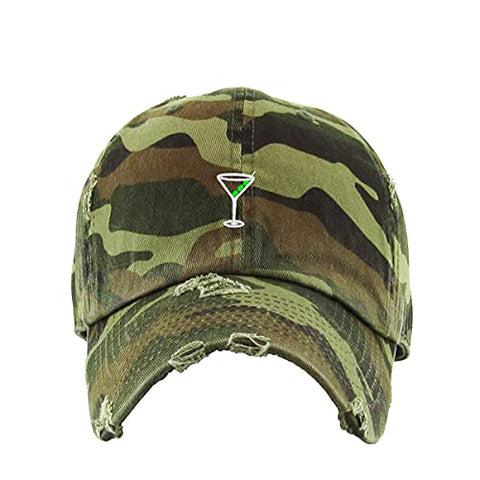 Martini Glass with Olive Vintage Baseball Cap Embroidered Cotton Adjustable Distressed Dad Hat