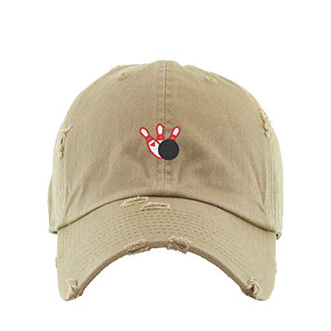 Bowling Vintage Baseball Cap Embroidered Cotton Adjustable Distressed Dad Hat