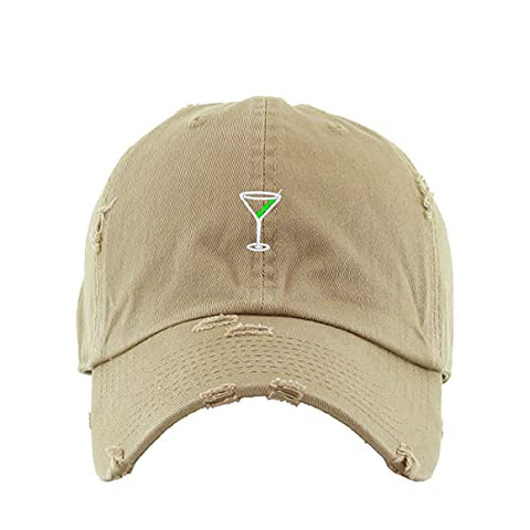 Martini Glass with Olive Vintage Baseball Cap Embroidered Cotton Adjustable Distressed Dad Hat