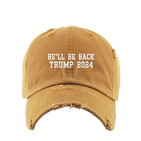 He Will Be Back Trump 2024 Vintage Baseball Cap Embroidered Cotton Adjustable Distressed Dad Hat