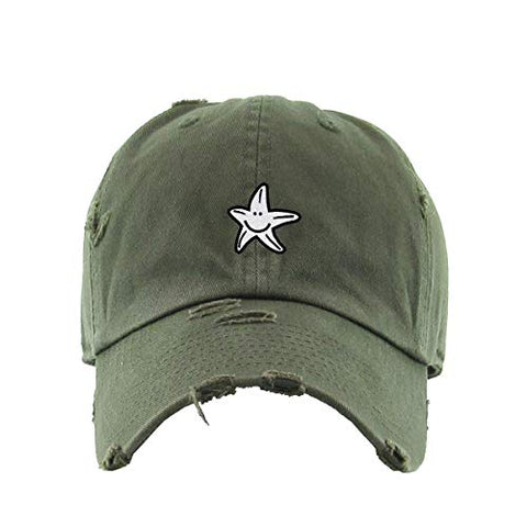 Smiley Starfish Vintage Baseball Cap Embroidered Cotton Adjustable Distressed Dad Hat