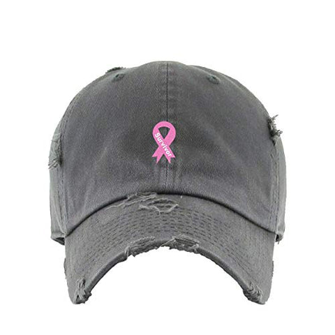 Survivor Pink Ribbon Vintage Baseball Cap Embroidered Cotton Adjustable Distressed Dad Hat