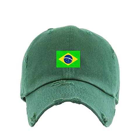 Brazil Flag Vintage Baseball Cap Embroidered Cotton Adjustable Distressed Dad Hat