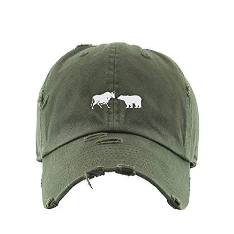 Bull and Bear Market Vintage Baseball Cap Embroidered Cotton Adjustable Distressed Dad Hat