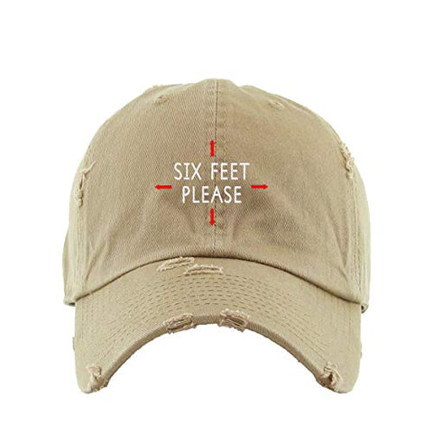 Six Feet Please Social Distancing Vintage Baseball Cap Embroidered Cotton Adjustable Distressed Dad Hat