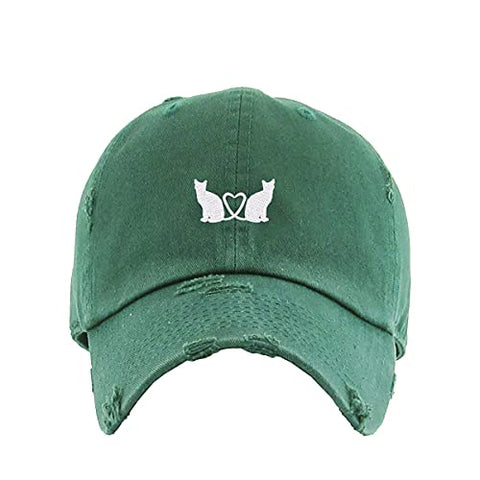 Cats with Heart Vintage Baseball Cap Embroidered Cotton Adjustable Distressed Dad Hat