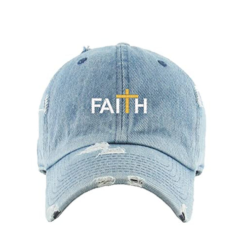 Faith with Cross Vintage Baseball Cap Embroidered Cotton Adjustable Distressed Dad Hat