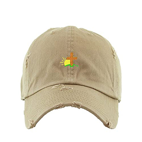 Religious Cross with Sunshine Vintage Baseball Cap Embroidered Cotton Adjustable Distressed Dad Hat