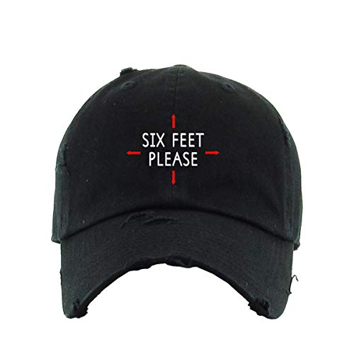 Six Feet Please Social Distancing Vintage Baseball Cap Embroidered Cotton Adjustable Distressed Dad Hat