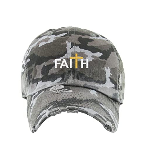 Faith with Cross Vintage Baseball Cap Embroidered Cotton Adjustable Distressed Dad Hat