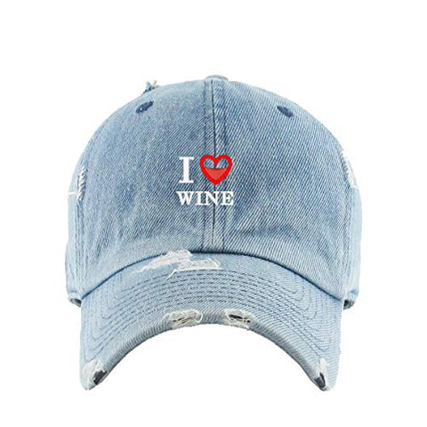 I Love Wine Vintage Baseball Cap Embroidered Cotton Adjustable Distressed Dad Hat